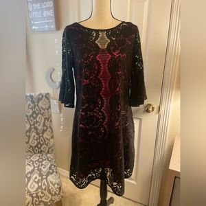 Black soft lace dress with hot pink lining Bust Measures 39-40” Length 39”.
